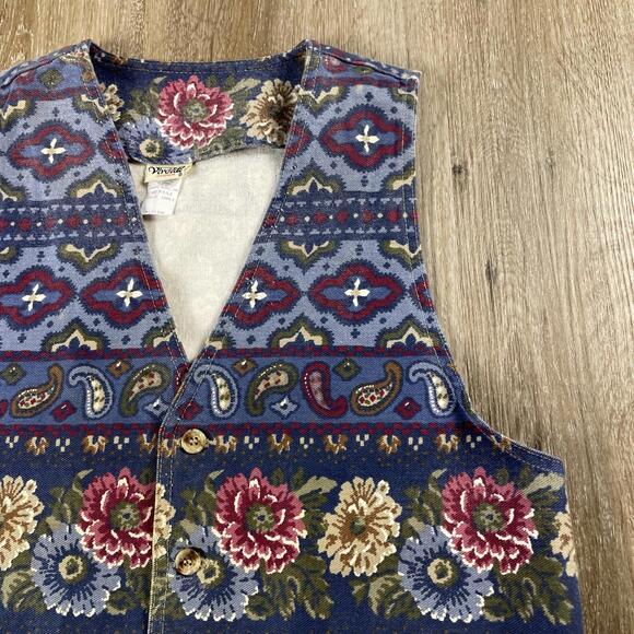 Vintage 70's Vivaldi Jeanswear Floral Paisley Denim Vest Women's M USA Made - Picture 5 of 14